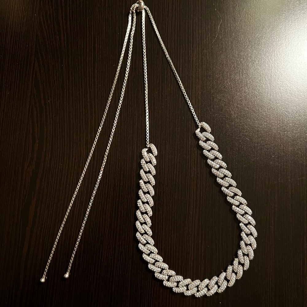 Diamond sterling silver link necklace